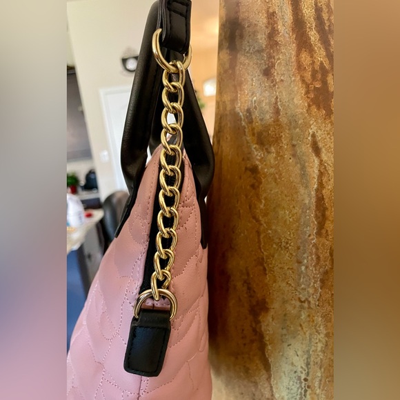 LUV BETSEY Pink Quilted Crossbody Handbag with Black Accents double straps EUC - Picture 7 of 14